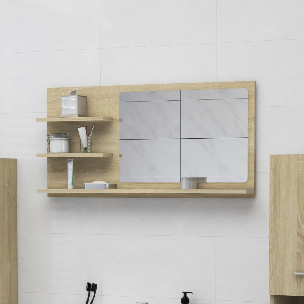 vidaXL Bathroom Mirror Vanity with Shelves for Powder Room Engineered Wood-9