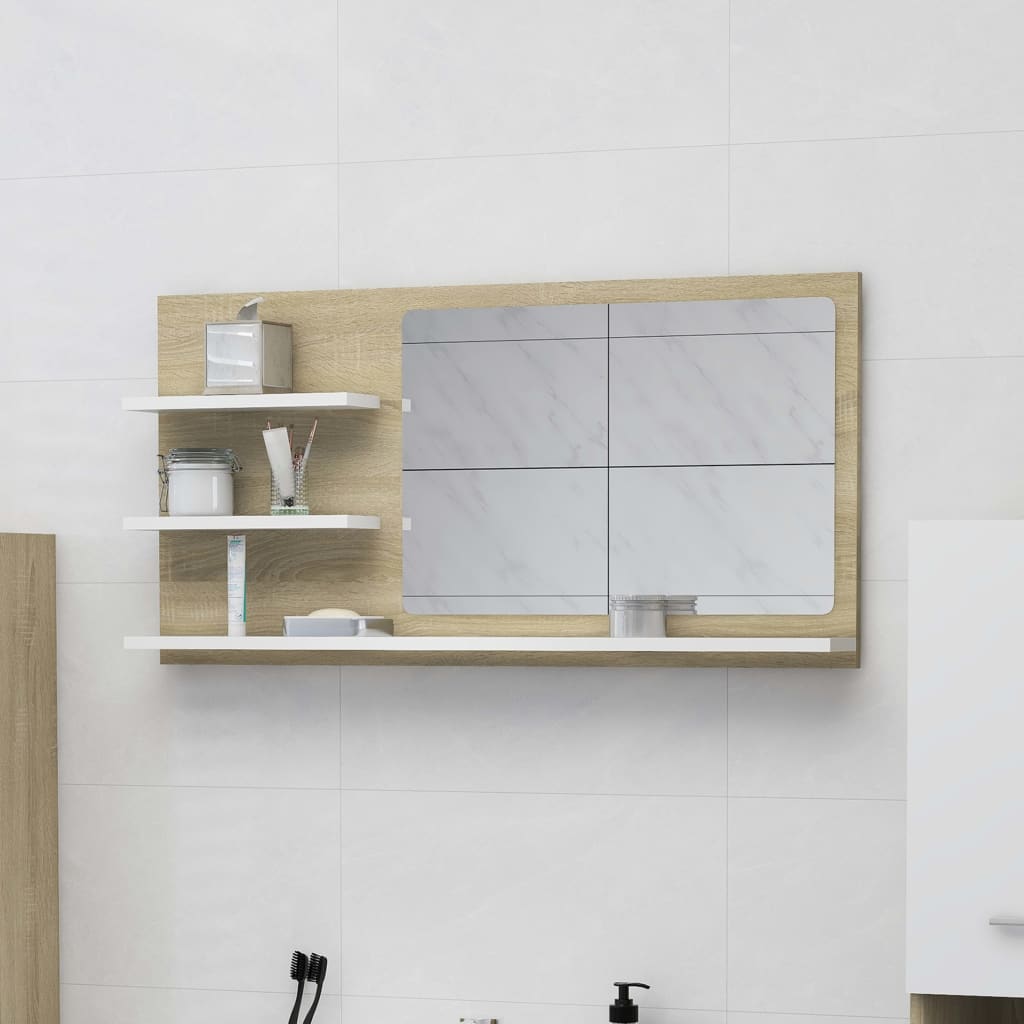 vidaXL Bathroom Mirror Vanity with Shelves for Powder Room Engineered Wood-3