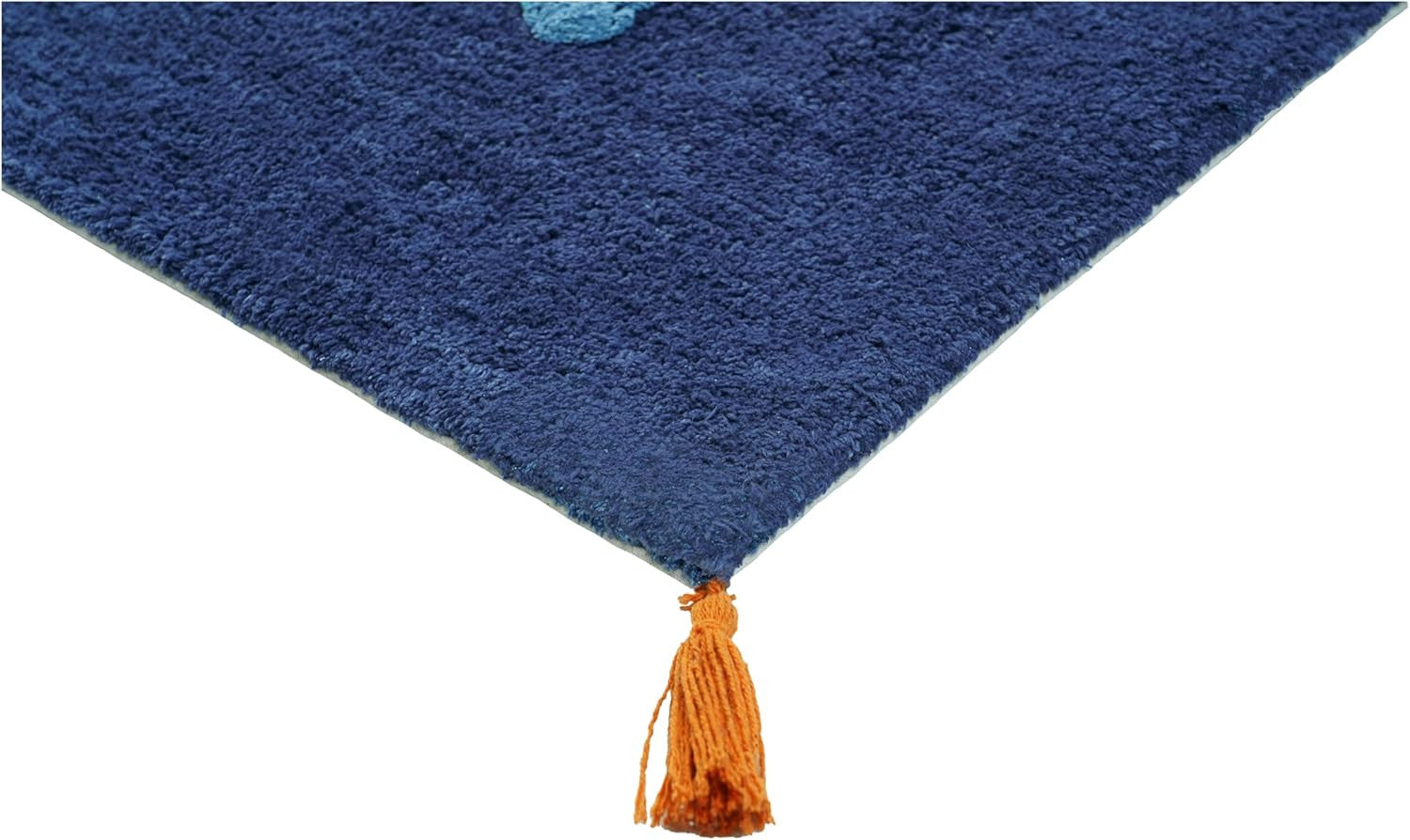 32" Blue Orange And White Cotton Dog Youthful Bath Rug-2