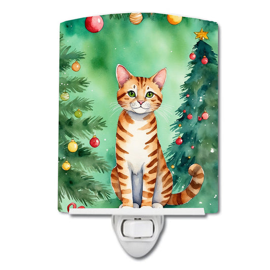 Safari Cat By the Christmas Tree Ceramic Night Light-0