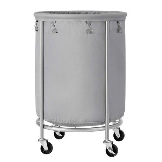 Round 45-Gallon Laundry Basket Hamper with Grey Fabric Bag Steel Frame on Wheels-0