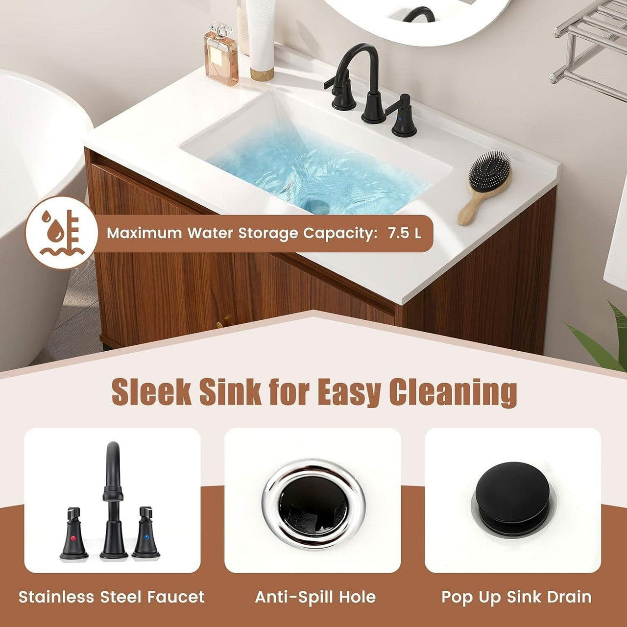 Modern Freestanding Bathroom Vanity in Walnut Wood Finish with Sink and Faucet-1